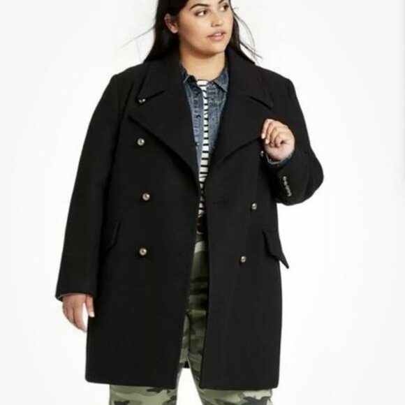 Nili Lotan X Target Wool Blend Double Breasted Pea Coat Black Women XL Academia - Picture 1 of 10